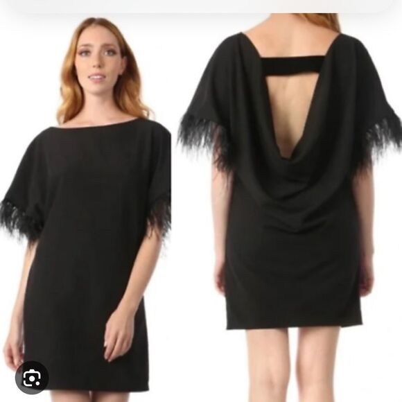 Jay X Jay Godfrey Womens Black Cocktail Budden Mini Dress Feather Sleeve New - Picture 1 of 14